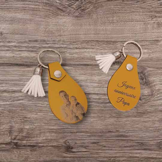 Porte clef goutte simili cuir personnalisé - Modèle texte et photo