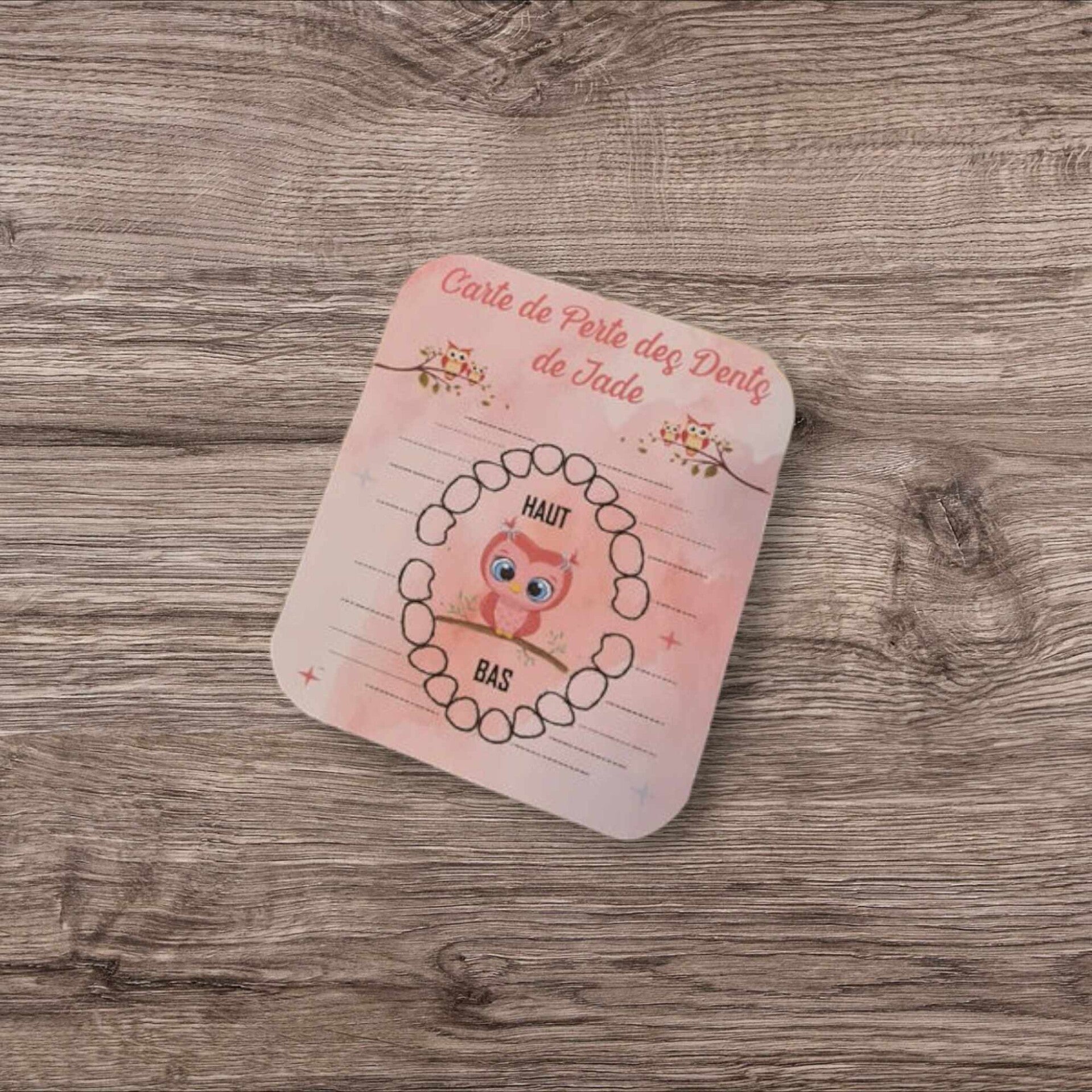 Carte à dents personnalisée - Modèle chouette