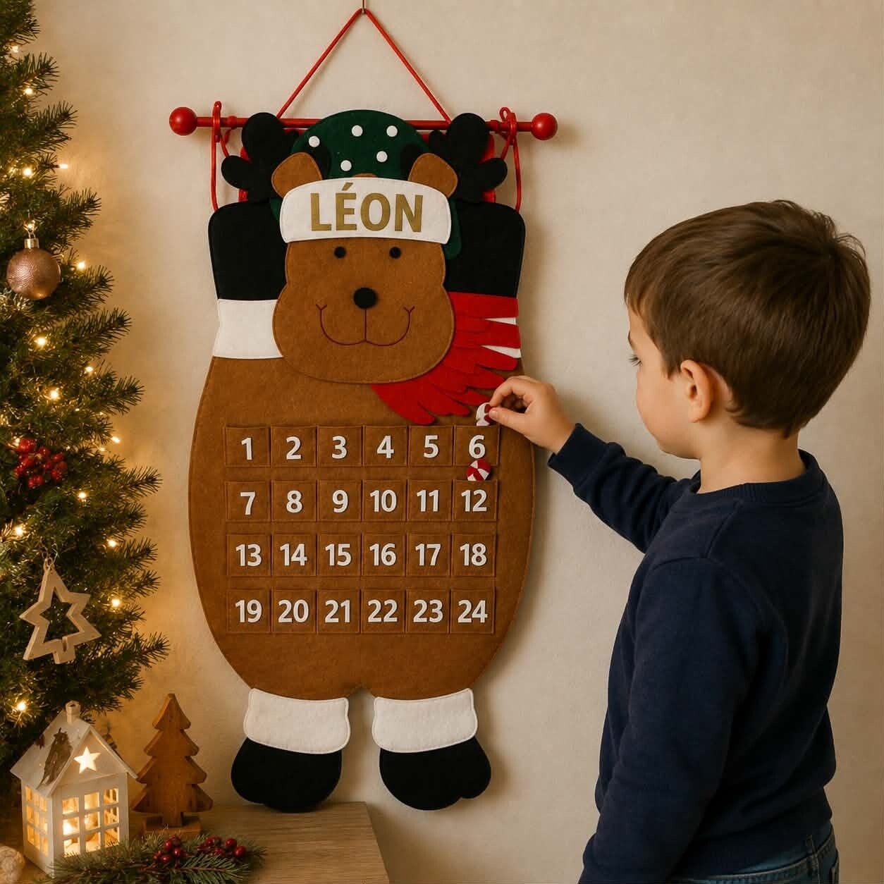 Calendrier de l'avent  réutilisable personnalisé - Modèle rennes