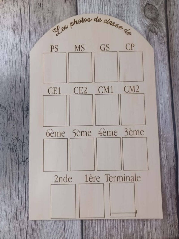 Panneau en bois photos de classe personnalisé - Version française - Motif au choix