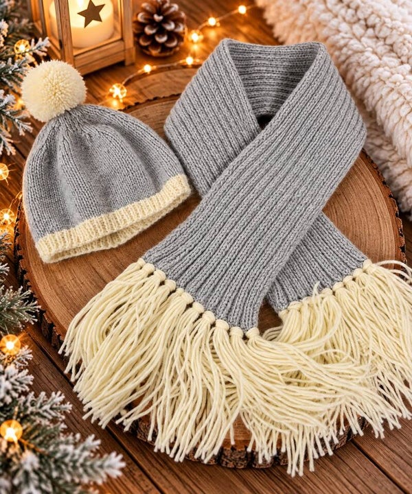 Ensemble bébé bonnet + écharpe - Uni gris - 0/6 mois