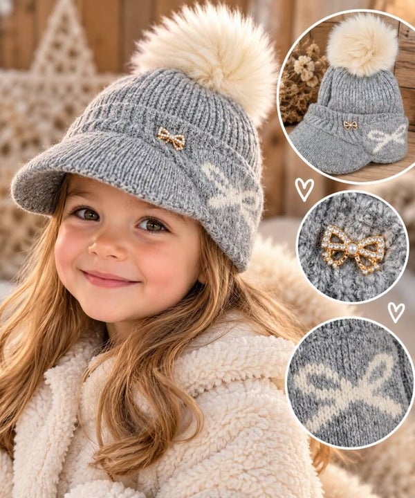 Bonnet fille avec visière - Gris - 3/8 ans - Accessoire hiver