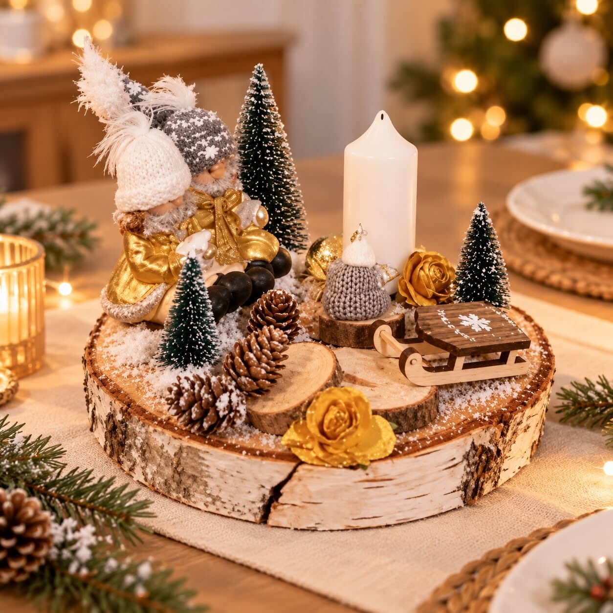 Centre de table de Noël en bois - Décoration de table