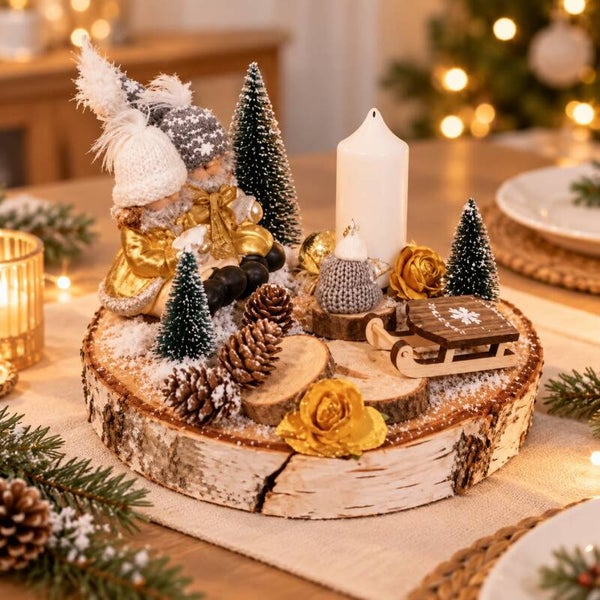 Centre de table de Noël en bois - Décoration de table