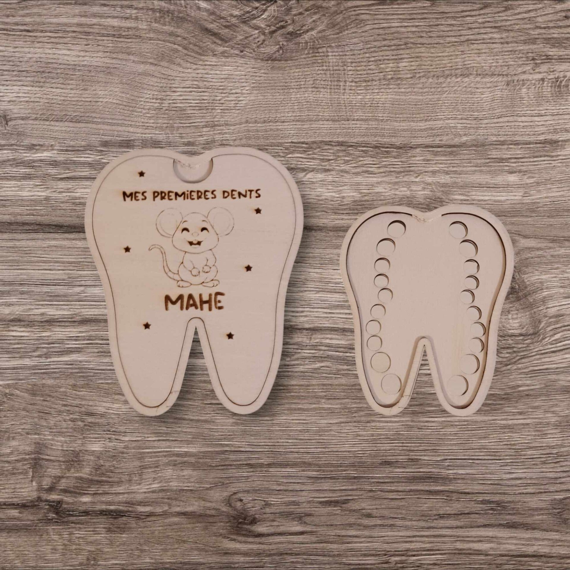 Boîte à dents en bois personnalisée - Modèle petite souris