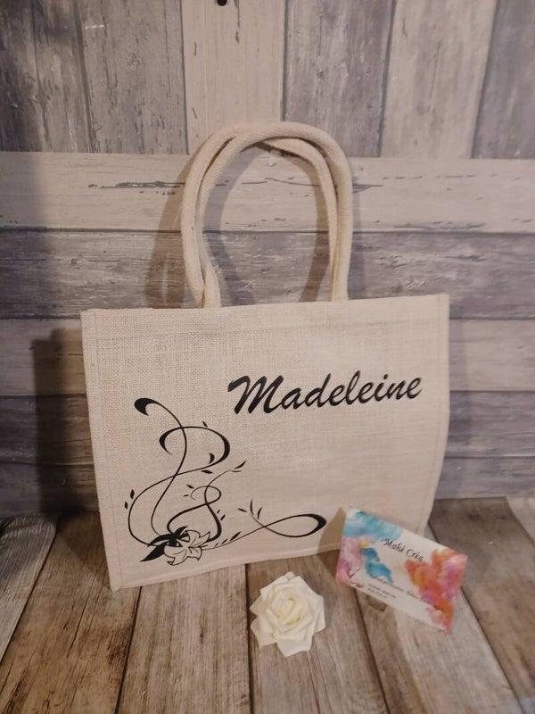 Sac cabas en jute personnalisé - Modèle fleur de coin