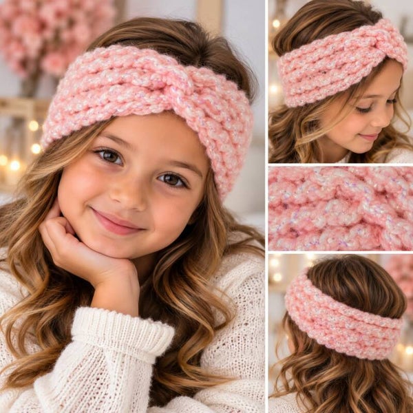 Bandeau fille - Rose/Blanc - Accessoire hiver - 3/10 ans