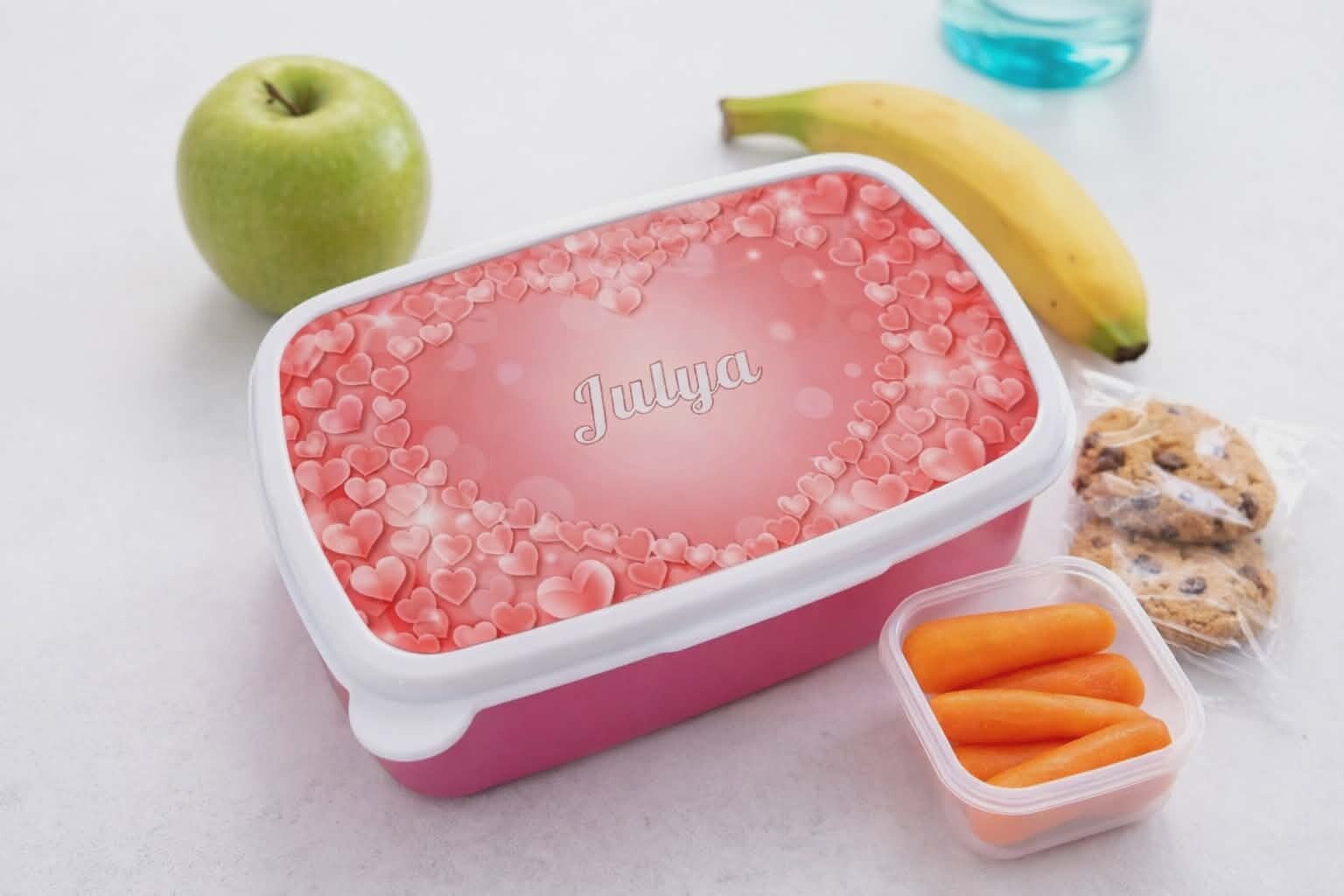 Boîte à repas/gouter personnalisée - Modèle farandole de coeurs