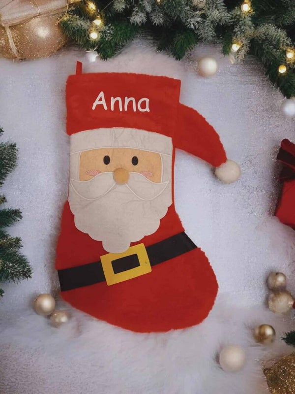 Botte/Chaussette de Noël en velours personnalisée - Modèle Père Noël