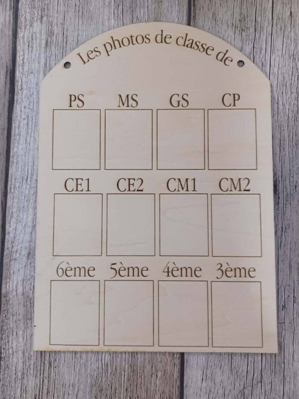 Panneau en bois photos de classe personnalisé - Version française - Motif au choix