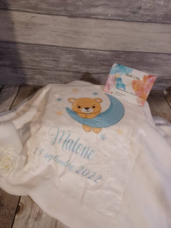 Couverture personnalisée - Modèle ourson sur lune