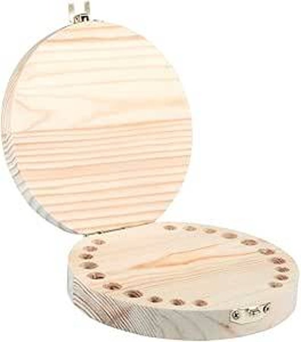 Boîte à dents personnalisée en bois ronde avec rangement - Modèle 100% personnalisable selon vos souhaits