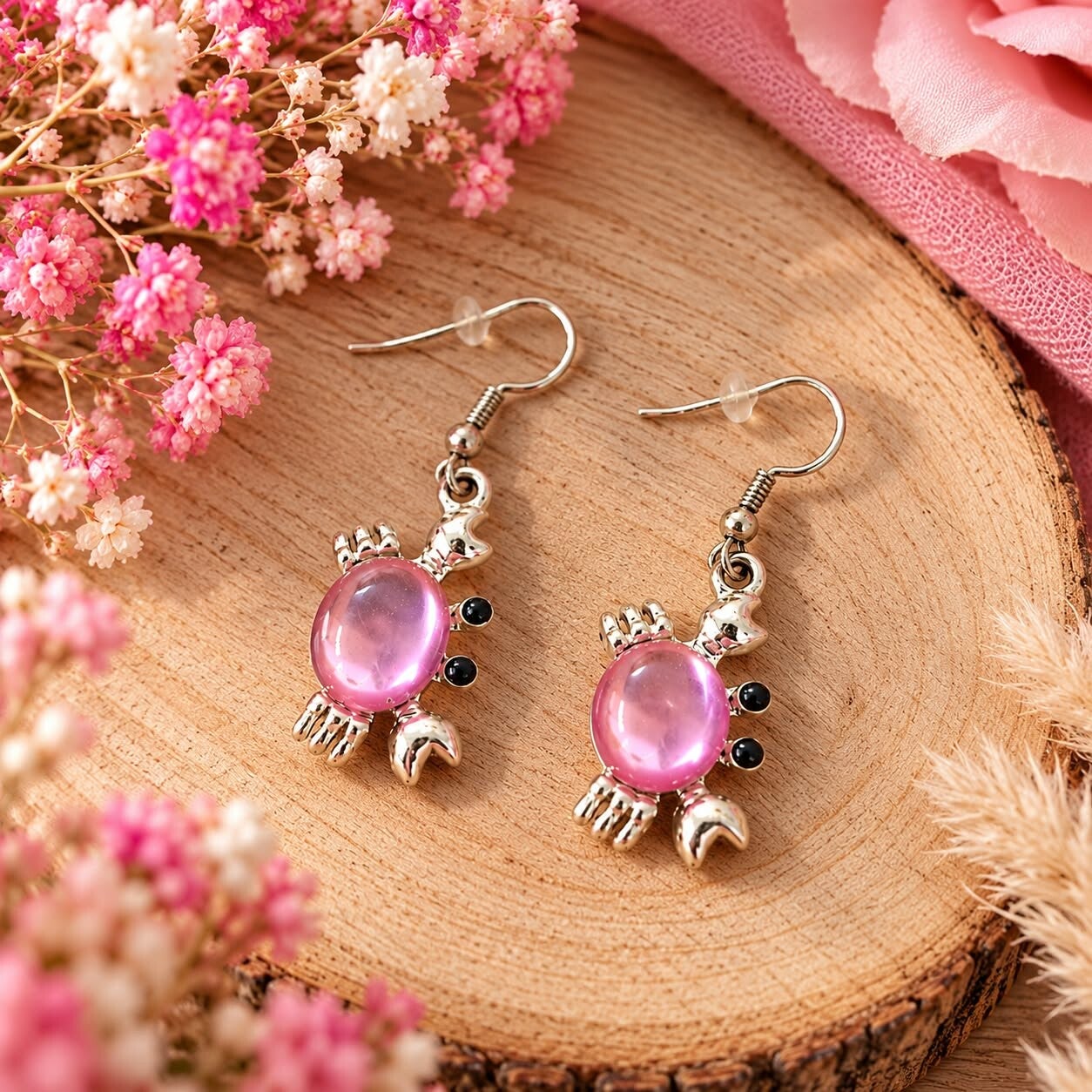 Boucles d'oreilles - Octobre Rose - Crabe