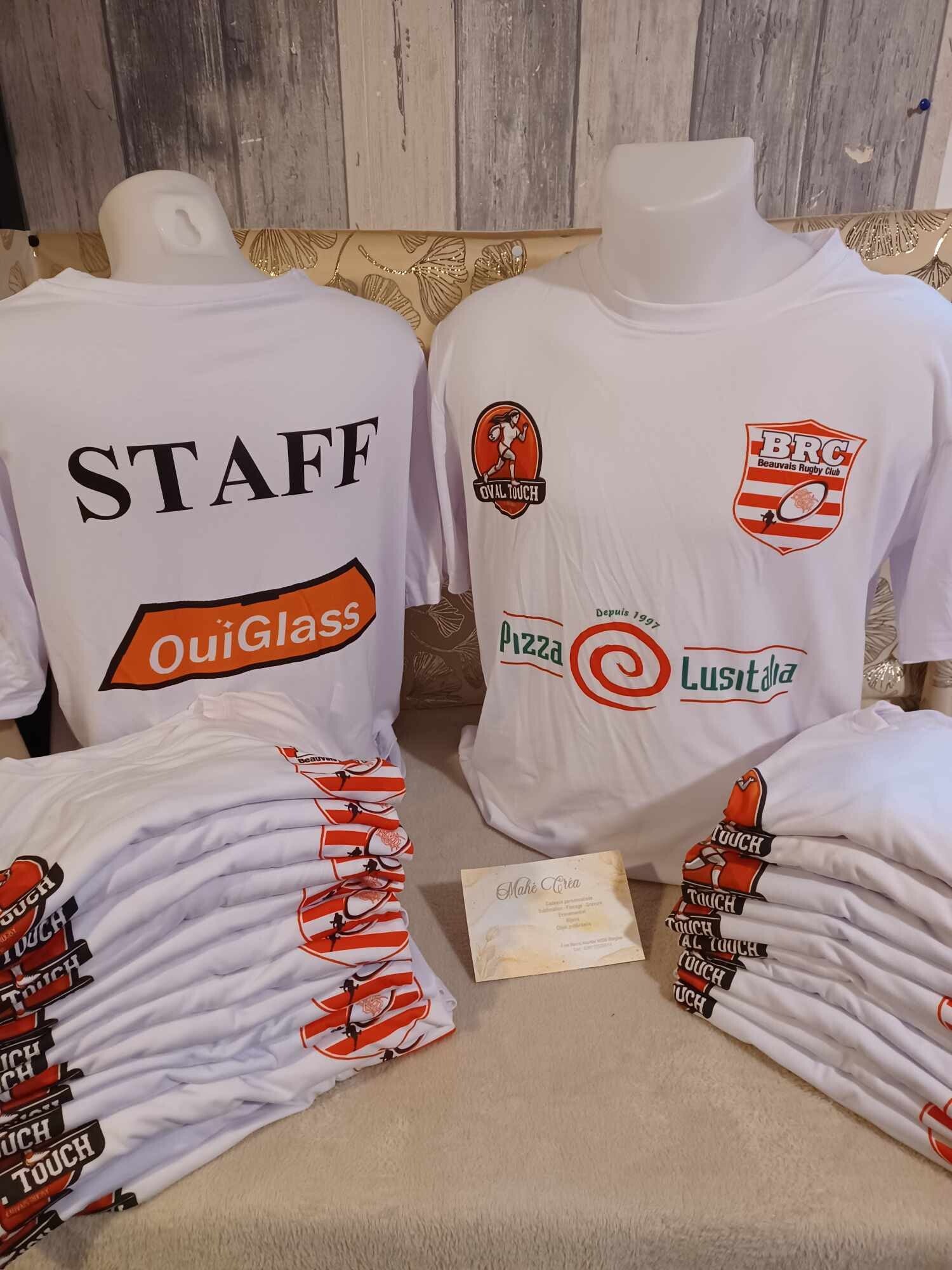 T-shirt unisexe adulte blanc sublimation - Modèle logo côté cœur + côté opposé + logo en grand devant + logo en grand au dos