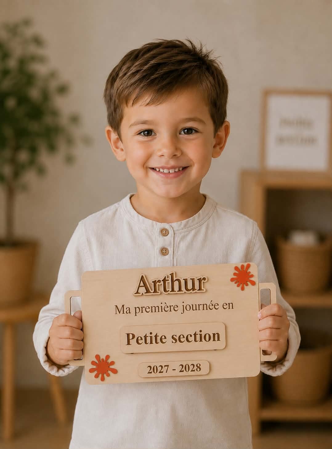 Pancarte réutilisable rentrée scolaire à poignées - Modèle tâche de peinture