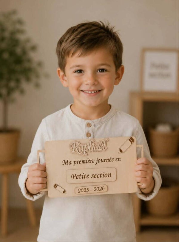 Pancarte réutilisable rentrée scolaire à poignées - Modèle crayons