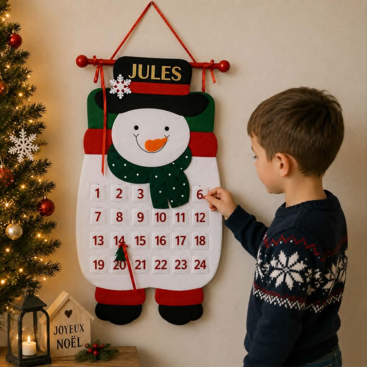 Calendrier de l'avent réutilisable personnalisé - Modèle bonhomme de neige