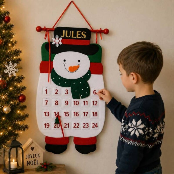 Calendrier de l'avent réutilisable personnalisé - Modèle bonhomme de neige