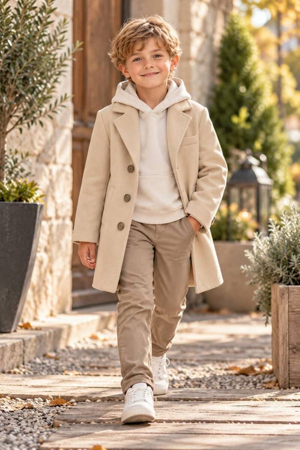 Manteau mi-long en façon laine - Garçon - Beige