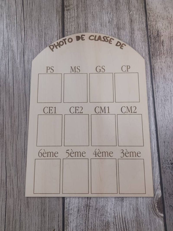 Panneau en bois photos de classe personnalisé - Version française - Motif au choix / n°2