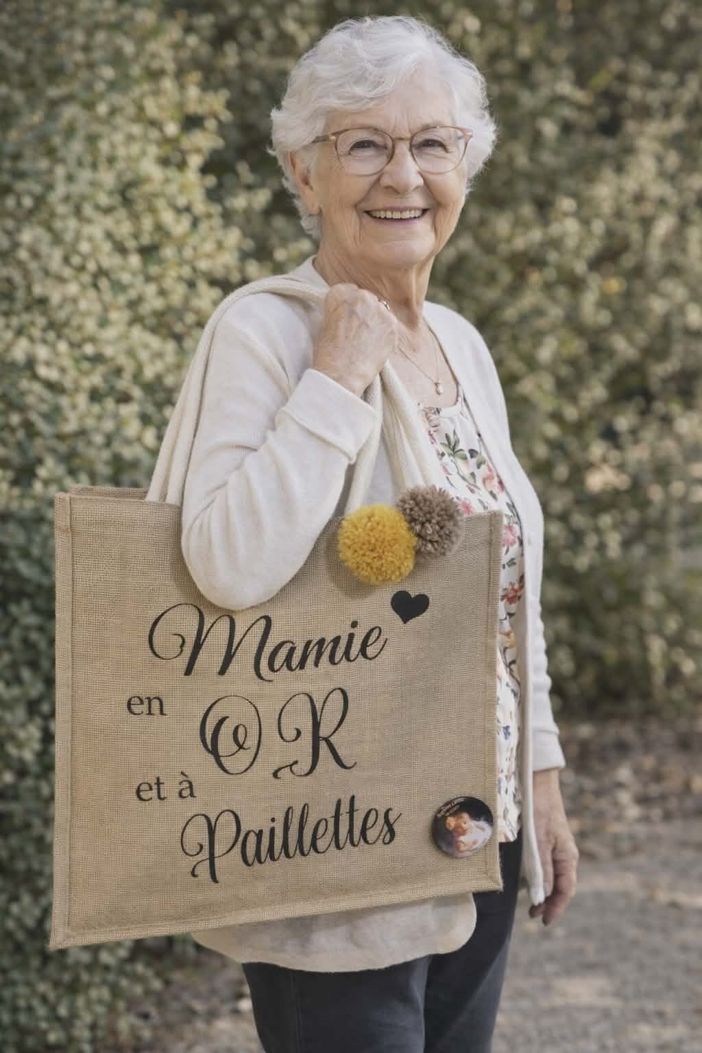 Sac cabas en jute personnalisé - modèle "en or et à paillettes"