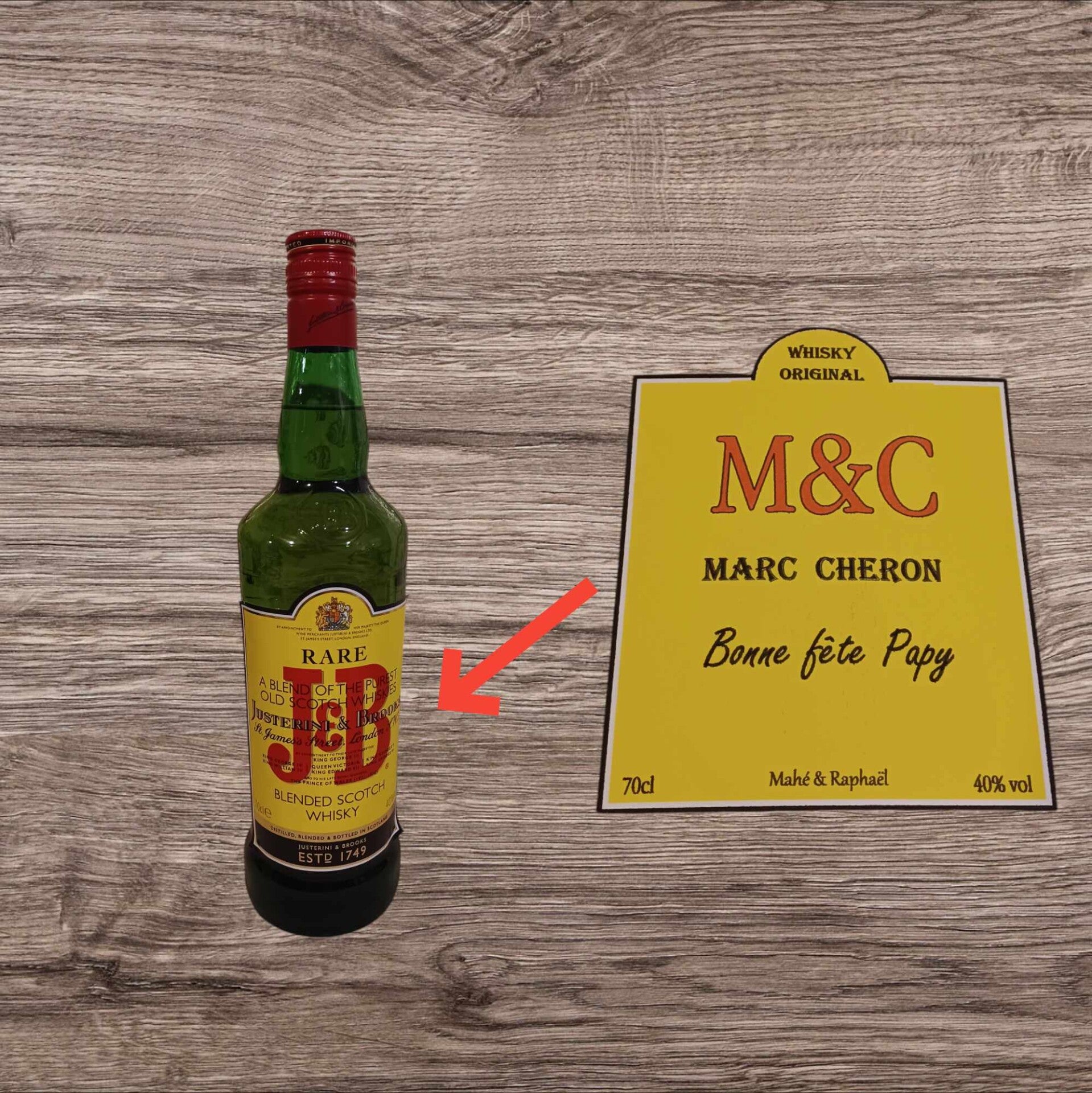 Etiquette autocollante bouteille whisky JB - Modèle 100% personnalisable selon vos souhaits