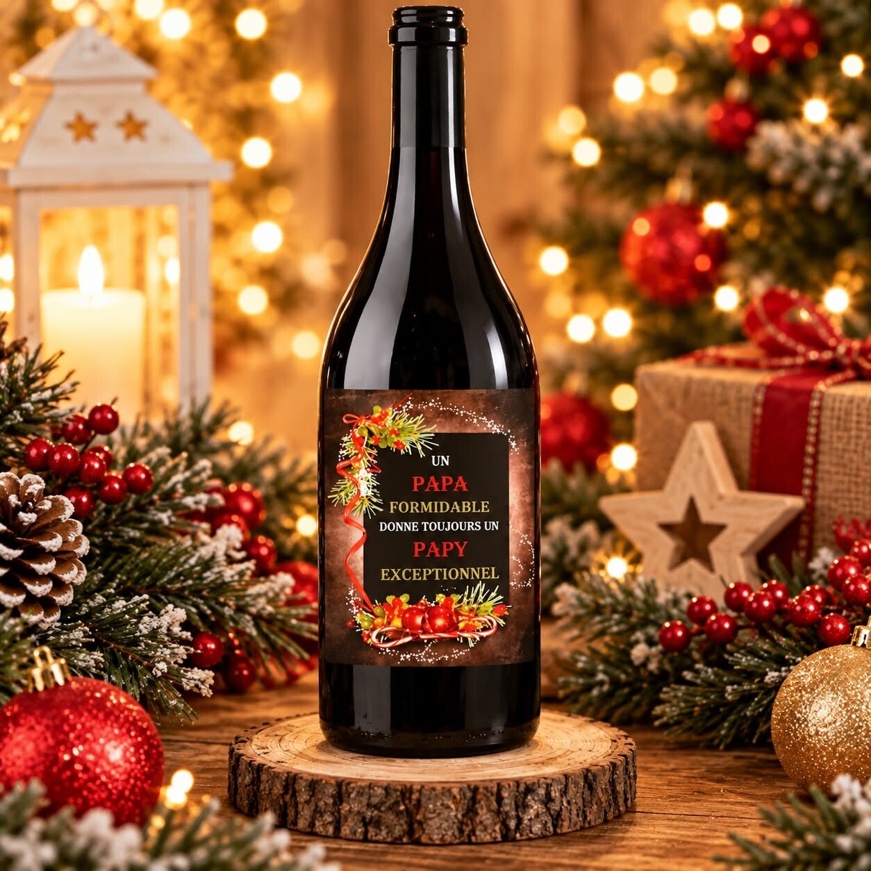 Etiquette autocollante personnalisée pour bouteille - Modèle Noël