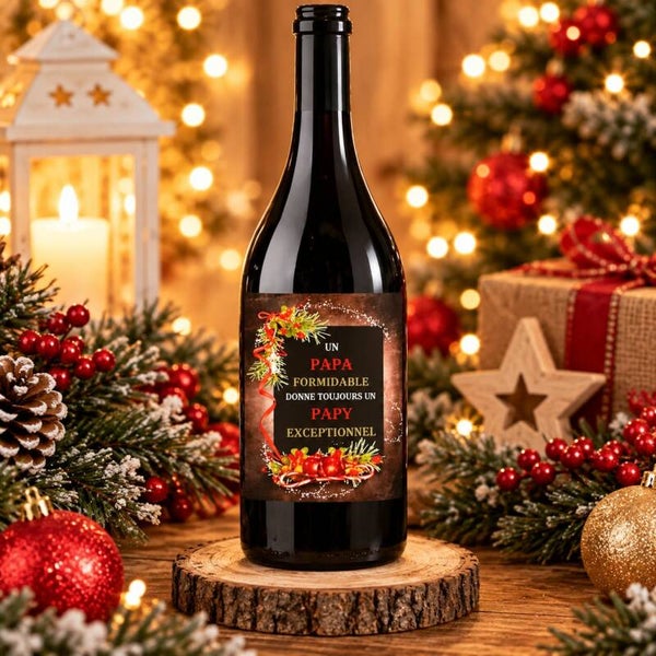 Etiquette autocollante personnalisée pour bouteille - Modèle Noël