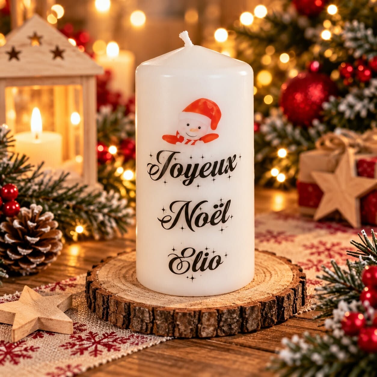 Bougie personnalisée - Noël - Modèle bonhomme de neige