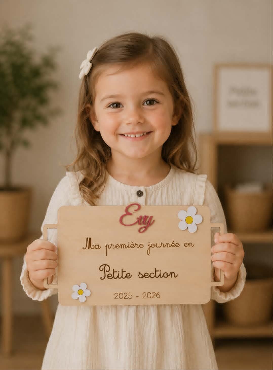 Pancarte rentrée scolaire à poignées (non réutilisable) - Modèle marguerite