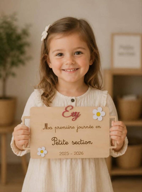 Pancarte rentrée scolaire à poignées (non réutilisable) - Modèle marguerite