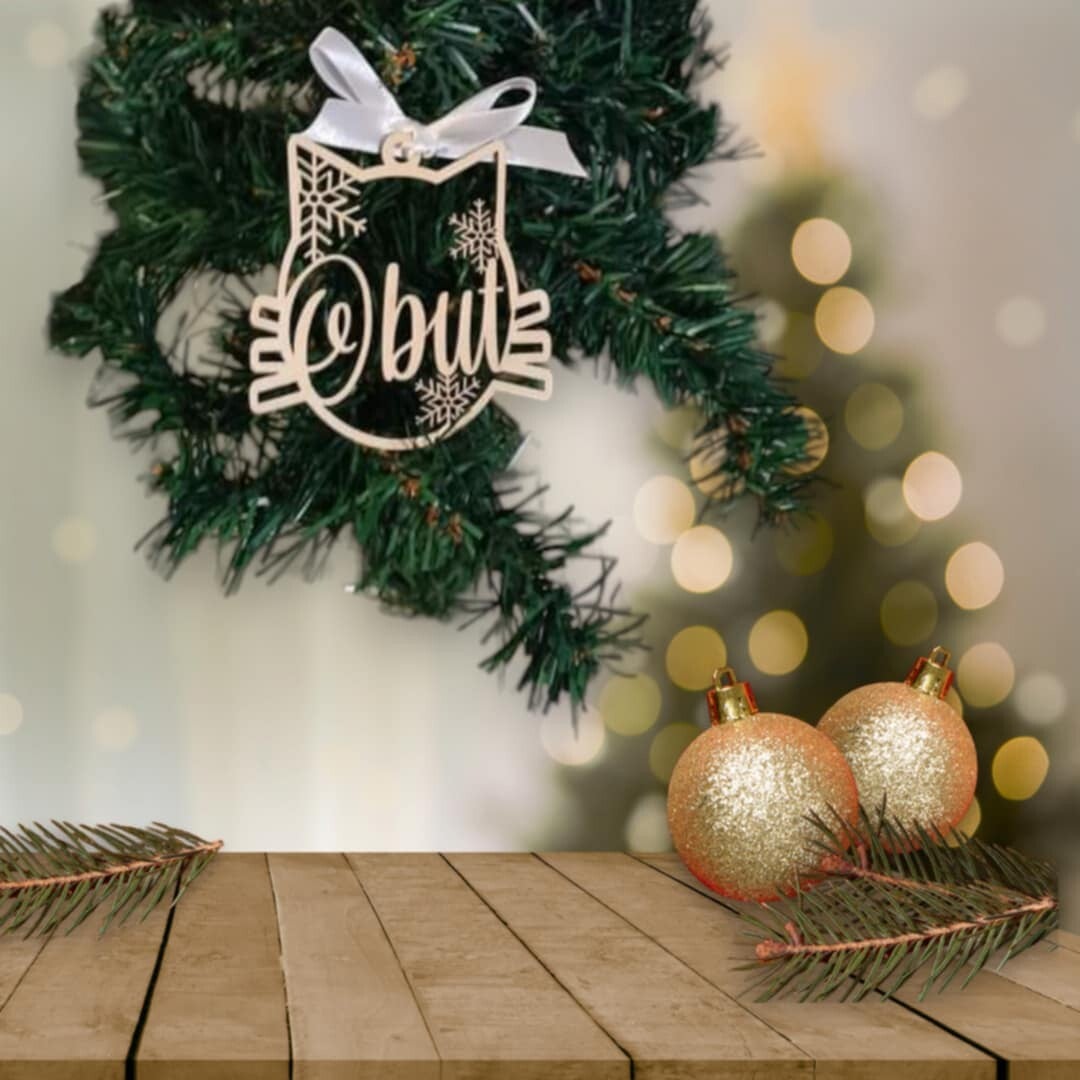 Ornement de sapin en bois personnalisé - Modèle tête de chat