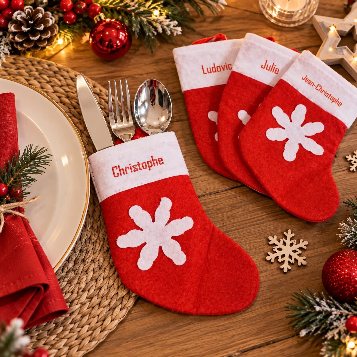 Porte couverts de Noël personnalisés - Modèle chaussette de Noël