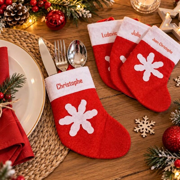 Porte couverts de Noël personnalisés - Modèle chaussette de Noël
