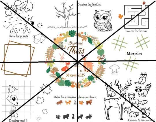 Set de table d'activités personnalisé - Modèle animaux de la forêt