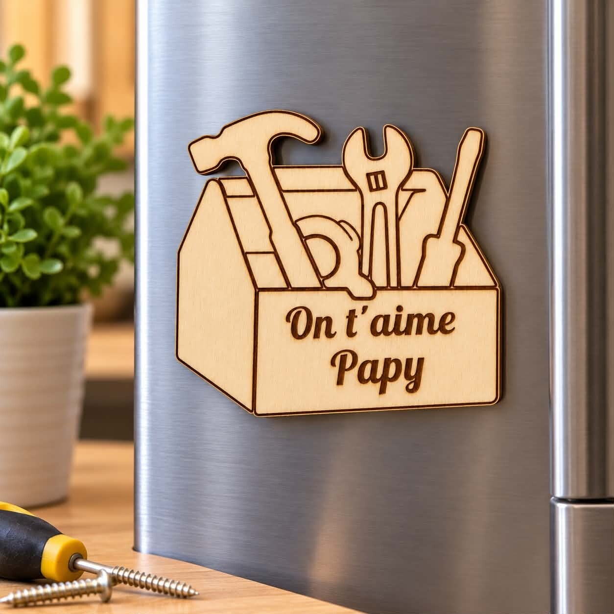 Magnet en bois personnalisé - Modèle boîte à outils