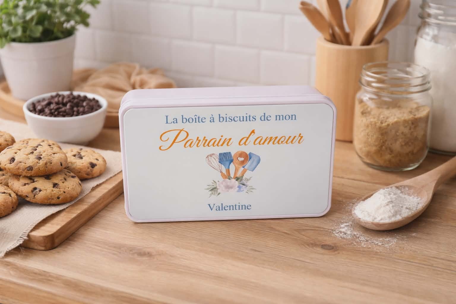 Boîte personnalisée - Modèle ustensiles de cuisine fleurale