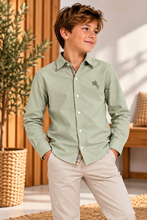 Chemise manche longue - Garçon - Vert d'eau