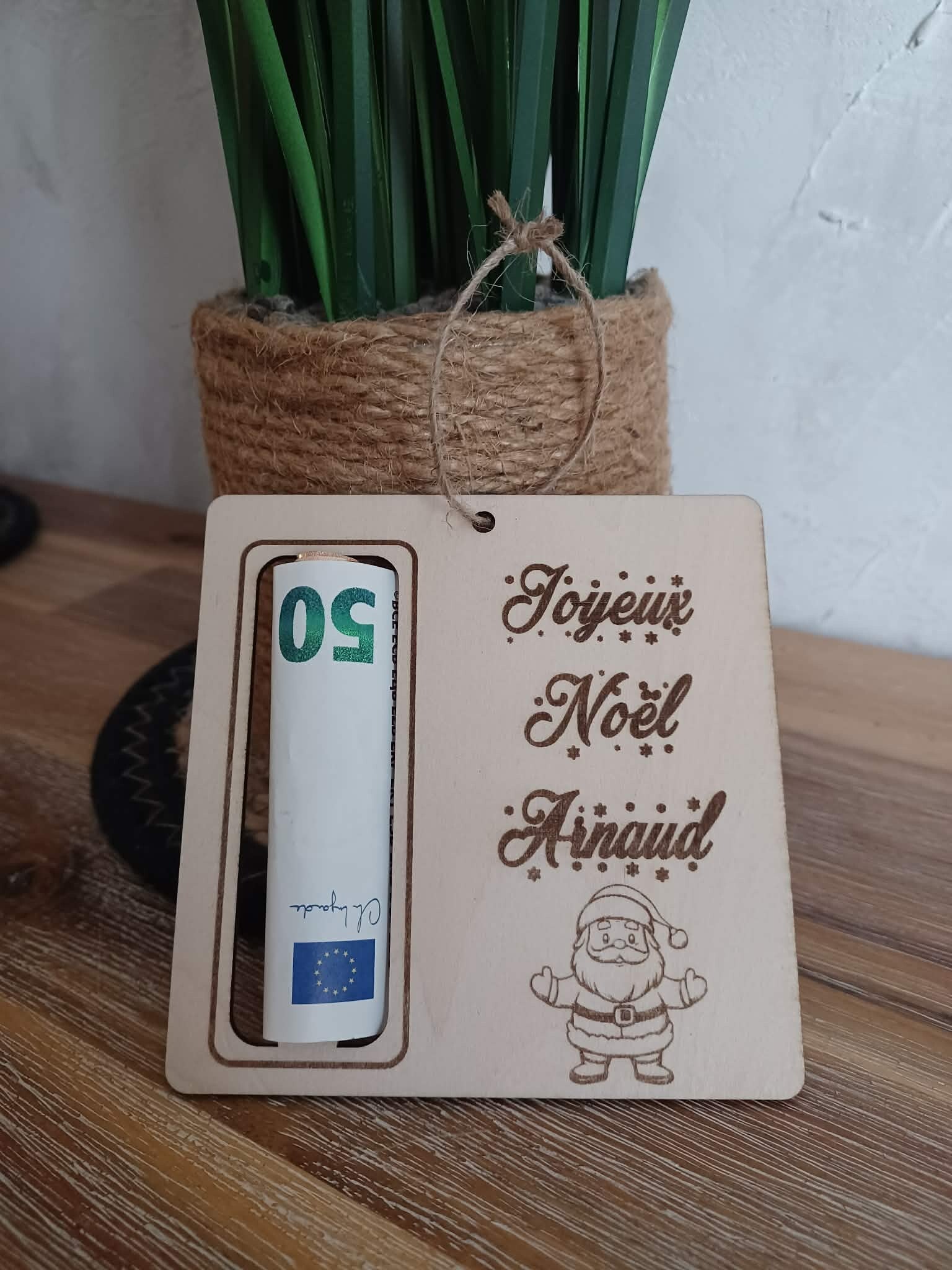 Carte porte billet en bois personnalisée - Modèle Père Noël