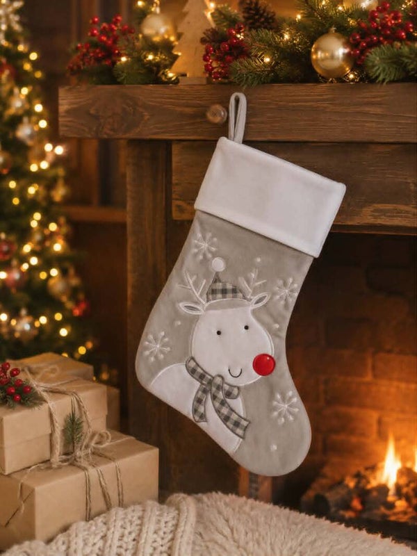 Botte/Chaussette de Noël personnalisée - Modèle rennes gris