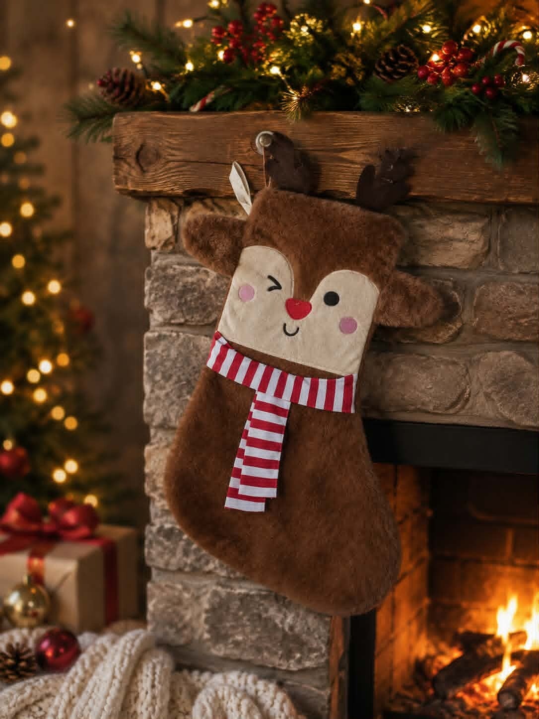 Botte/Chaussette de Noël en velours personnalisée - Modèle rennes