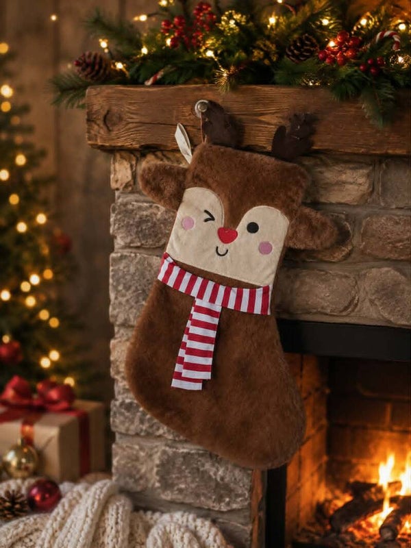 Botte/Chaussette de Noël en velours personnalisée - Modèle rennes