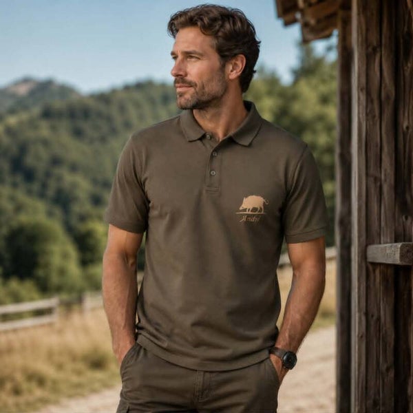 Polo personnalisé adulte couleur flocage - Modèle sanglier