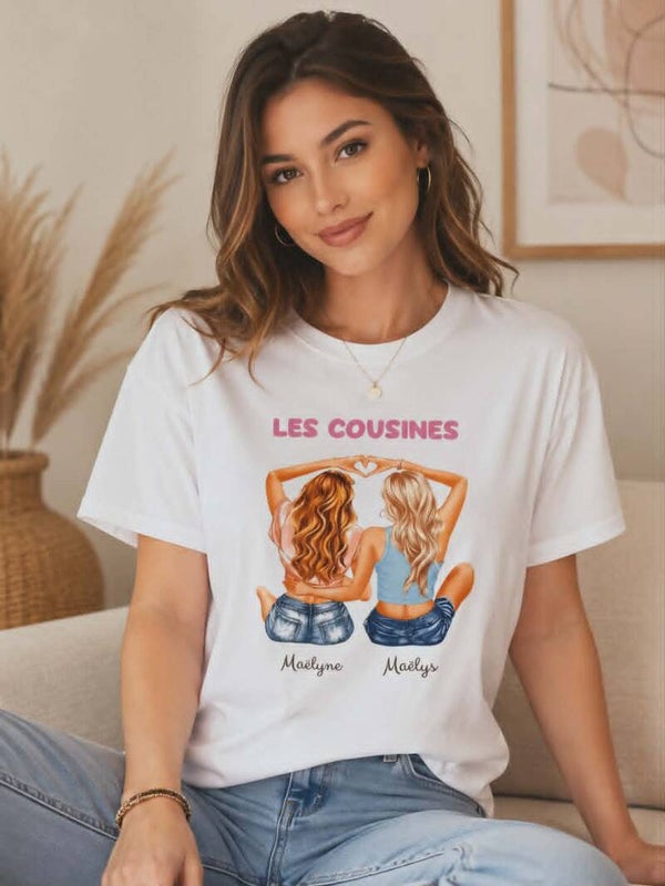 T-shirt unisexe adulte blanc sublimation- Modèle Meilleures amies/sœurs/cousines ..