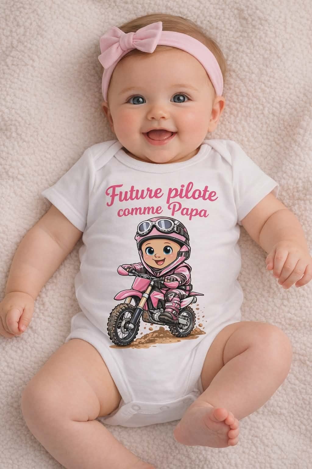 Body personnalisé - Modèle bébé motard rose