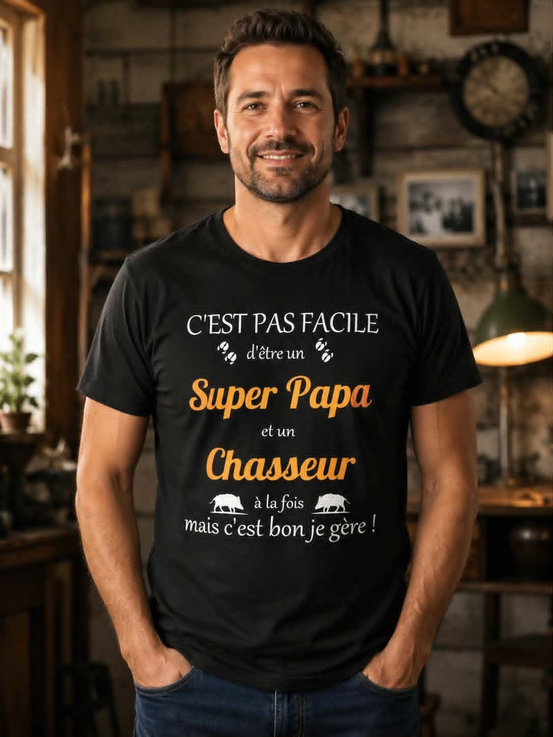 T-shirt adulte personnalisé - Modèle sanglier et traces de pas
