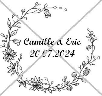 Planche étiquettes autocollantes ronde 4cm - Modèle couronne fleurale noir