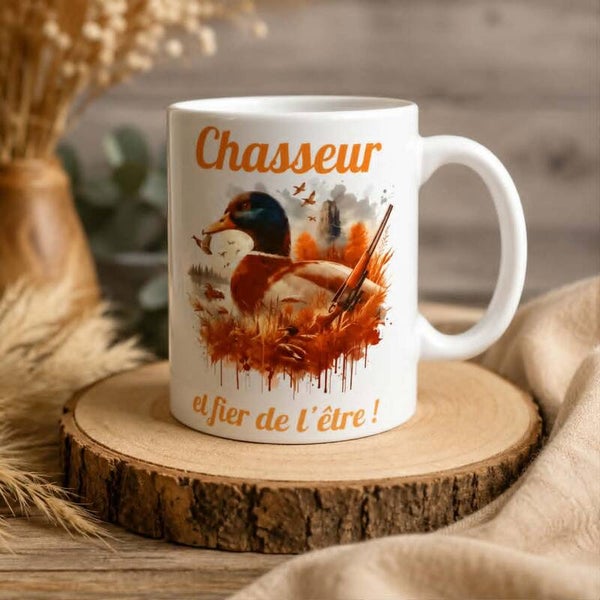 Mug personnalisé - Thème chasse - Modèle canard et fusil de chasse