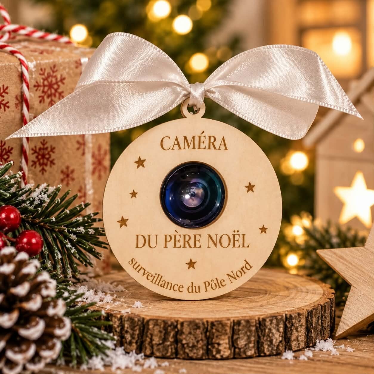 Décoration de Noël en bois - Suspension caméra