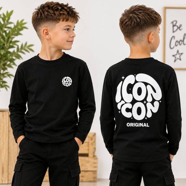 T-shirt manches longues - Garçon - Noir/Blanc